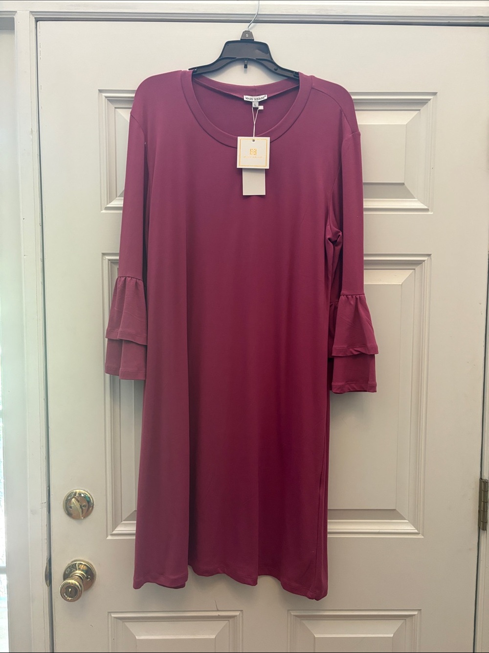 Relaxed Pink Long-Sleeve Ruffle-Sleeve Dress